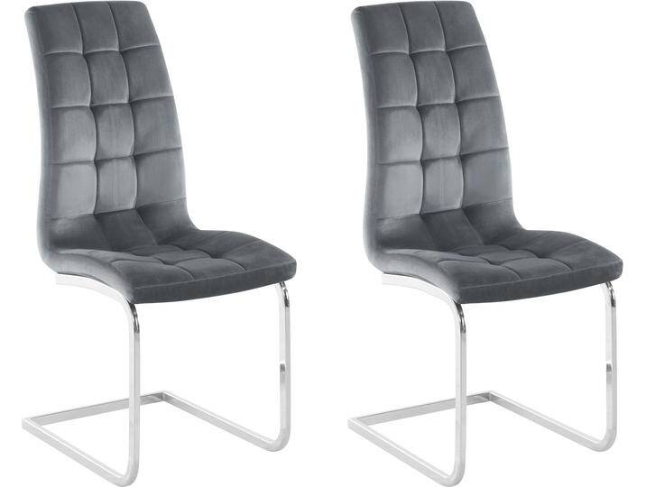 Freischwinger INOSIGN Lola , grau (grau, silberfarben), B:43cm H:101cm T:59cm, Veloursstoff aus 100% Polyester, Stühle, 2 oder 4 Stück, Bezug in Kunstleder oder Samtsoff, chrom Metallgestell von Inosign