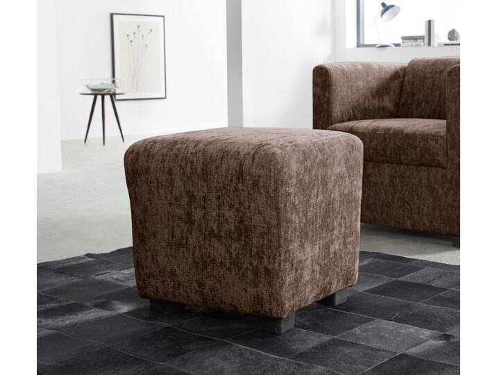 Hocker INOSIGN Bob , braun, B:46cm H:43cm T:46cm, Luxus-Microfaser (92% Polyester, 8% Nylon);Struktur fein ( 100% Polyester);Struktur in Chenille-Optik (30% Polyester, 70% Polyacryl);Chenillestruktur (40% Polyester, 60% Polyacryl), Hocker, Polsterhocker von Inosign