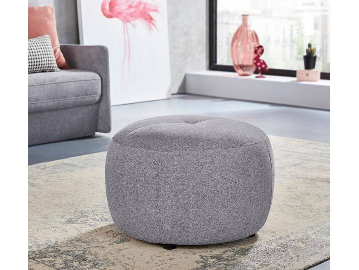 Hocker INOSIGN Lounis , grau, B:63cm H:44cm T:63cm, Chenille (100% Polyester), Struktur (100% Polyester), Soft clean (98% Polyester 2% Polyamid), Hocker, Rundhocker in 2 Größen,, Soft clean für leichte Reinigung mit Wasser von Inosign
