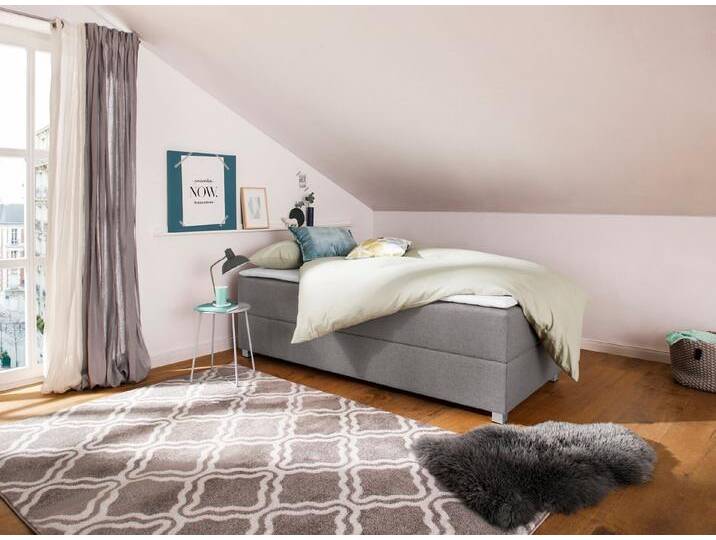 INOSIGN Boxbett Alexis, ohne Kopfteil - ideal für Räume mit Dachschrägen; in 4 Breiten, grau, Tonnentaschen-Federkernmatratze , H4 (120 kg), hellgrau von Inosign