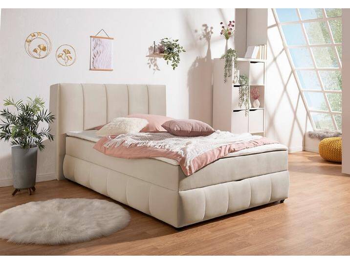 INOSIGN Boxbett Hartley, Inkl. Bettkasten & Topper, wählbar in H2, H3 o. H4, beige, Bonnell-Federkernmatratze , H3 (100 kg), beige von Inosign