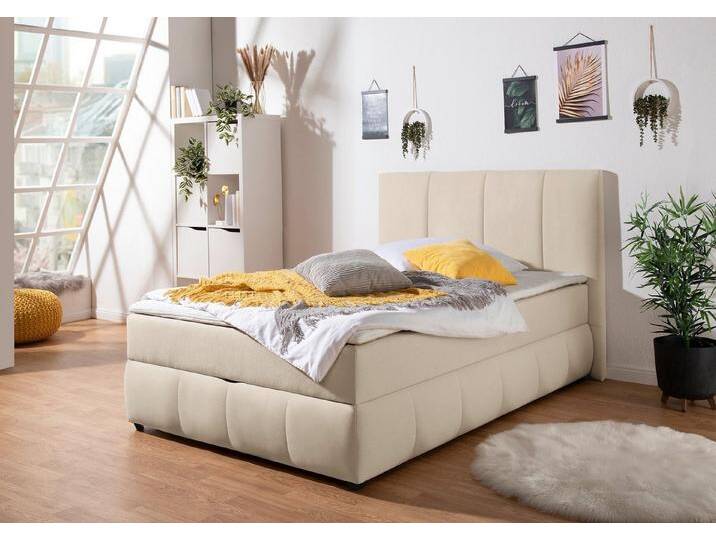 INOSIGN Boxbett Hartley, Inkl. Bettkasten & Topper, wählbar in H2, H3 o. H4, beige, Bonnell-Federkernmatratze , H3 (100 kg), beige von Inosign