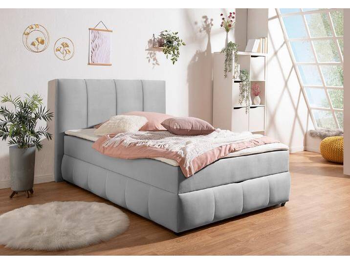 INOSIGN Boxbett Hartley, Inkl. Bettkasten & Topper, wählbar in H2, H3 o. H4, grau, Tonnentaschen-Federkernmatratze , H2 (80 kg), grau von Inosign