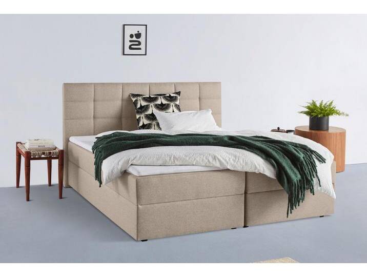 INOSIGN Boxbett Ovalo, in H2, H3 & H4 erhältilich, beige, Mit Bettkasten-in den Größen 160,180 und 200x200 cm ist der Bettkasten seitlich zu öffnen-in der Größe 140x200 ist der Bettkasten von vorne,, Tonnentaschen-Federkernmatratze von Inosign