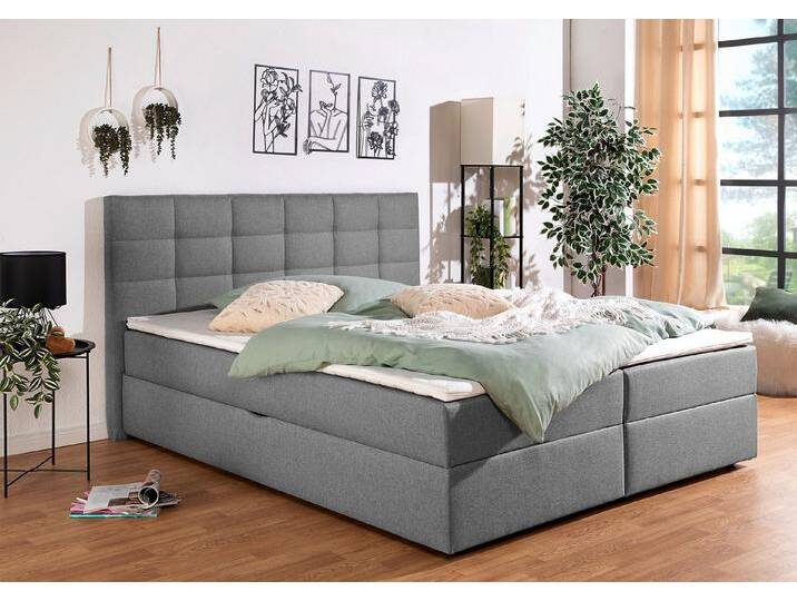 INOSIGN Boxbett Ovalo, in H2, H3 & H4 erhältilich, grau, Mit Bettkasten-in den Größen 160,180 und 200x200 cm ist der Bettkasten seitlich zu öffnen-in der Größe 140x200 ist der Bettkasten von vorne,, Bonnell-Federkernmatratze von Inosign