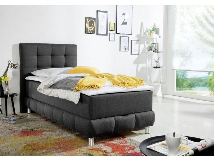 INOSIGN Boxbett Vaasa, inkl. Bettkasten & Topper, XXL-Ausführung, Überlänge 220 cm, grau, Bonnell-Federkernmatratze , H3 (100 kg), anthrazit von Inosign