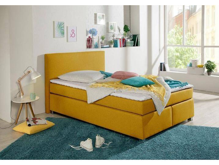INOSIGN Boxspringbett Eliana, inkl. Topper, in 4 Breiten, 3 Matratzenarten und 2 Härtegraden, gelb, 7-Zonen-Kaltschaummatratze , H2 (80 kg), curry von Inosign
