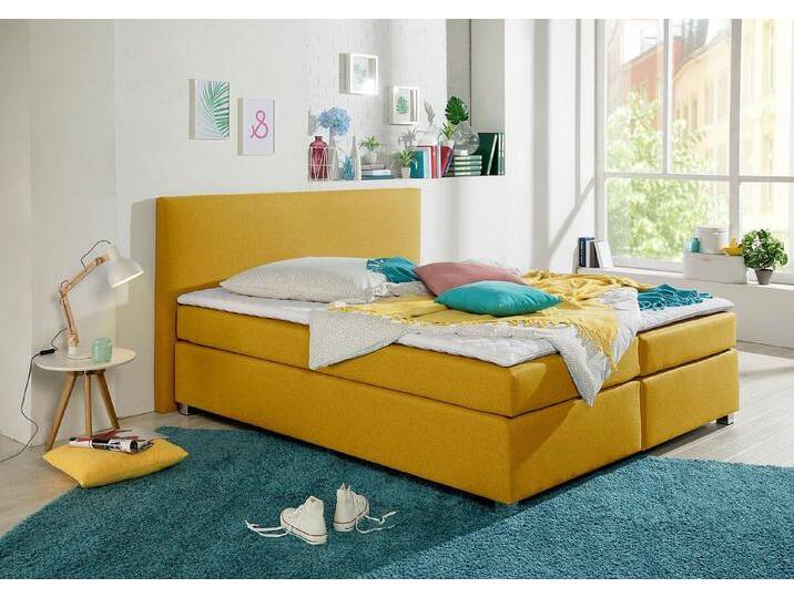 INOSIGN Boxspringbett Eliana, inkl. Topper, in 4 Breiten, 3 Matratzenarten und 2 Härtegraden, gelb, 7-Zonen-Kaltschaummatratze , H3 (100 kg), curry von Inosign