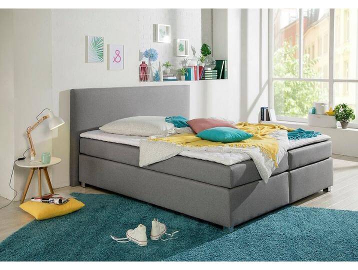 INOSIGN Boxspringbett Eliana, inkl. Topper, in 4 Breiten, 3 Matratzenarten und 2 Härtegraden, grau, 7-Zonen-Kaltschaummatratze , H2 (80 kg), grau von Inosign