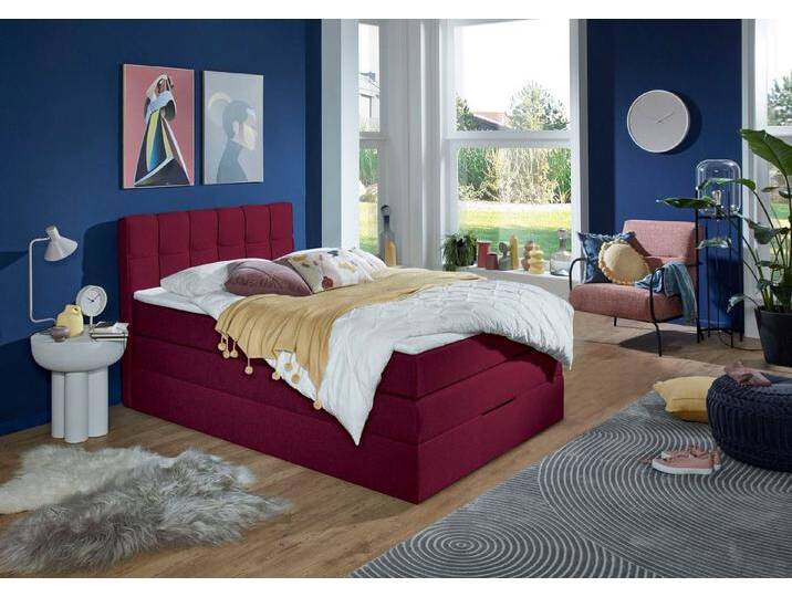 INOSIGN Boxspringbett Fornoli, inkl. Topper und Bettkasten, H3 in zwei Matratzenarten, rot, Bonnell-Federkernmatratze, rot von Inosign