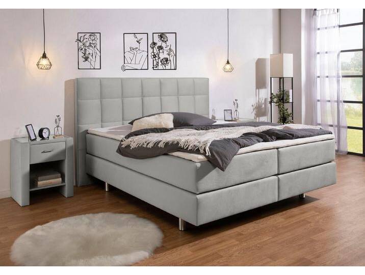 INOSIGN Boxspringbett Loomis, inkl. Topper, H3 oder H4 erhältlich, grau, 7-Zonen-Tonnentaschen-Federkernmatratze, 7-Zonen-Tonnentaschen-Federkernmatratze von Inosign