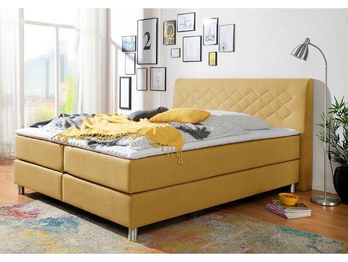 INOSIGN Boxspringbett Parla, incl. Topper, 4 Farben in 4 Breiten, 2 Härtegraden, 3 Matratzenarten, gelb, 7-Zonen-Tonnentaschen-Federkernmatratze von Inosign