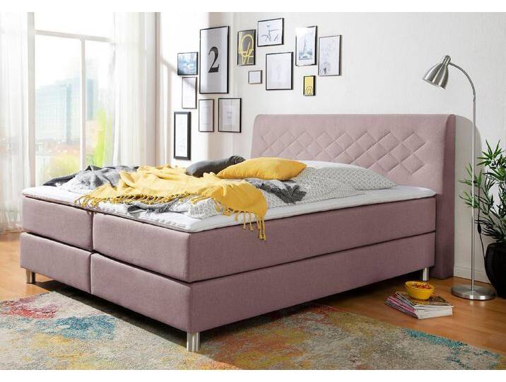 INOSIGN Boxspringbett Parla, incl. Topper, 4 Farben in 4 Breiten, 2 Härtegraden, 3 Matratzenarten, rosa, 7-Zonen-Kaltschaummatratze , H3 (100 kg) von Inosign