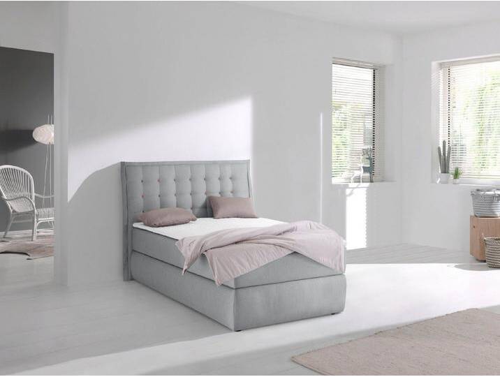 INOSIGN Boxspringbett Sagres, Kopfteil mit 2farbiger Flatterbiese und zweifarbigen Knöpfen, grau, 7-Zonen-Kaltschaummatratze , H2 (80 kg), grau von Inosign