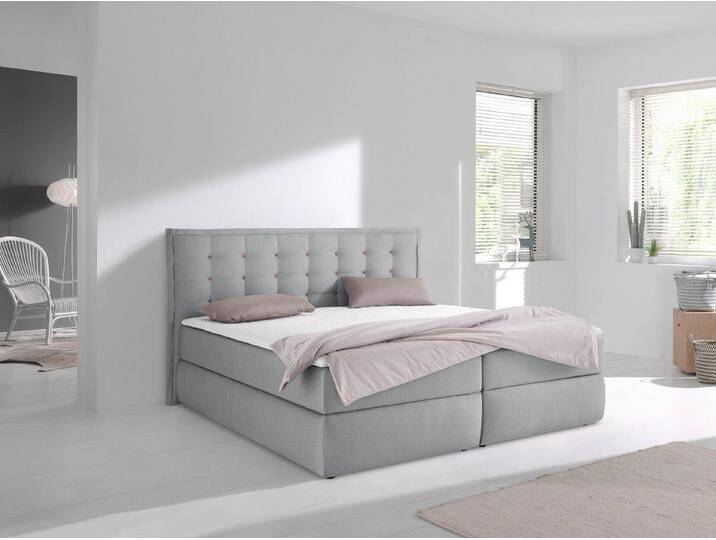 INOSIGN Boxspringbett Sagres, Kopfteil mit 2farbiger Flatterbiese und zweifarbigen Knöpfen, grau, 7-Zonen-Kaltschaummatratze , H2 (80 kg), grau von Inosign