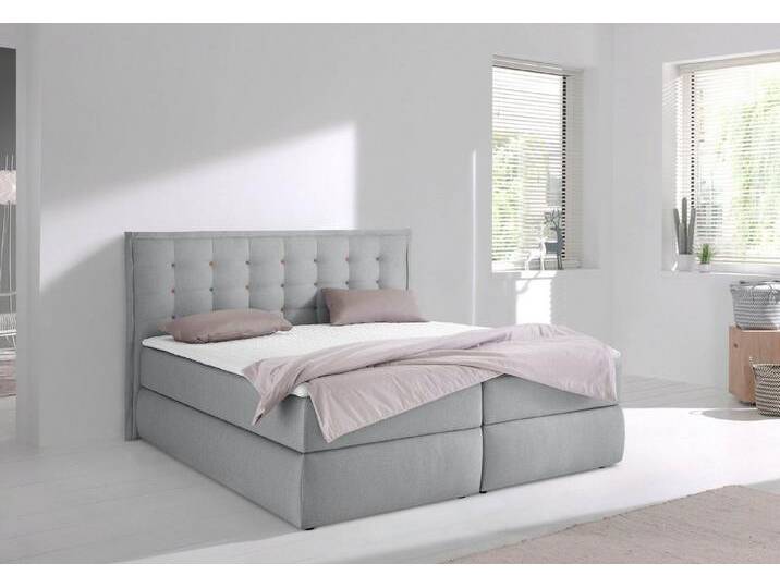 INOSIGN Boxspringbett Sagres, Kopfteil mit 2farbiger Flatterbiese und zweifarbigen Knöpfen, grau, 7-Zonen-Kaltschaummatratze , H3 (100 kg), grau von Inosign