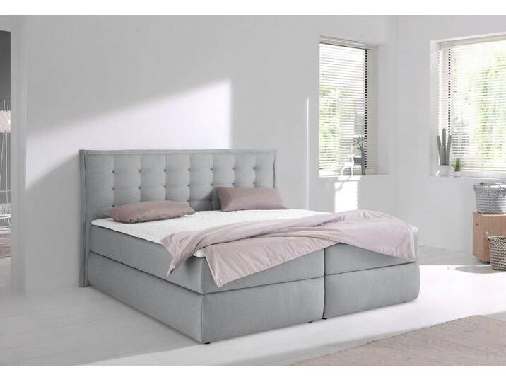 INOSIGN Boxspringbett Sagres, Kopfteil mit 2farbiger Flatterbiese und zweifarbigen Knöpfen, grau, 7-Zonen-Kaltschaummatratze , H3 (100 kg), grau von Inosign