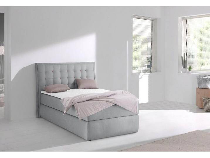 INOSIGN Boxspringbett Sagres, Kopfteil mit 2farbiger Flatterbiese und zweifarbigen Knöpfen, grau, Bonnell-Federkernmatratze , H3 (100 kg), grau von Inosign