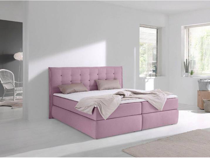 INOSIGN Boxspringbett Sagres, Kopfteil mit 2farbiger Flatterbiese und zweifarbigen Knöpfen, rosa, 7-Zonen-Kaltschaummatratze , H2 (80 kg), rosé von Inosign