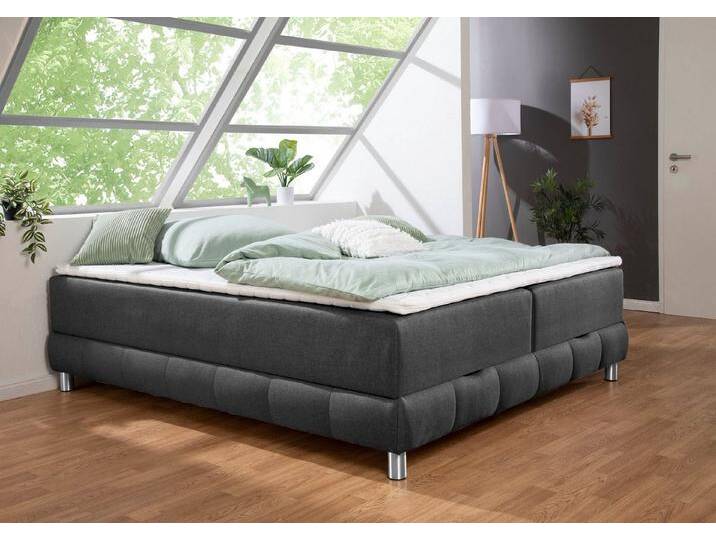 INOSIGN Boxspringbett Vaasa, für Dachschrägen geeignet, inkl. Bettkasten und Topper, grau, 7-Zonen-Tonnentaschen-Federkernmatratze , H3 (100 kg) von Inosign