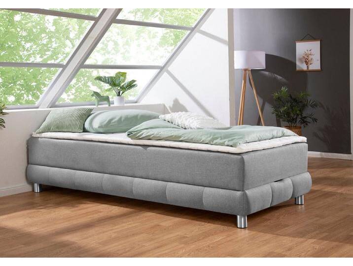 INOSIGN Boxspringbett Vaasa, für Dachschrägen geeignet, inkl. Bettkasten und Topper, grau, 7-Zonen-Tonnentaschen-Federkernmatratze , H4 (120 kg), grau von Inosign