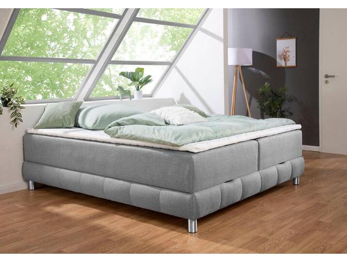 INOSIGN Boxspringbett Vaasa, für Dachschrägen geeignet, inkl. Bettkasten und Topper, grau, 7-Zonen-Tonnentaschen-Federkernmatratze , H4 (120 kg), grau von Inosign