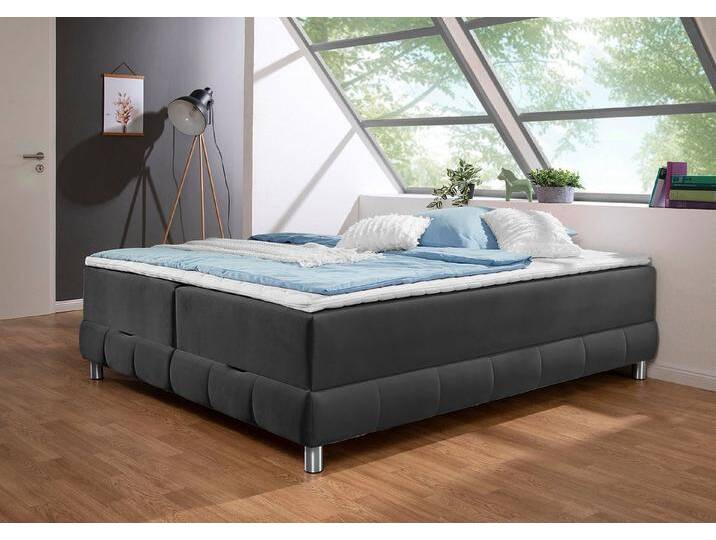 INOSIGN Boxspringbett Vaasa, für Dachschrägen geeignet, inkl. Bettkasten und Topper, grau, 7-Zonen-Tonnentaschen-Federkernmatratze , H4 (120 kg) von Inosign