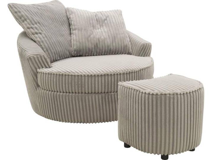 INOSIGN Drehsessel AMECA, Relaxsessel mit Drehfunktion und Hocker, 122 x 126 x 76 cm, (Set, 2-St), Love-Seat XXL und Lesesessel in Megacord, grau von Inosign