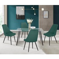 INOSIGN Essgruppe "Danny-Malio", (Set, 5 tlg., Set 140 cm), Glastisch 140x80 cm mit 4 Stühlen (Veloursstoff), Gestell aus Metall von Inosign
