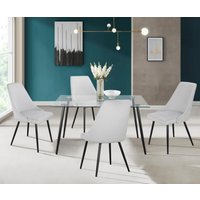 INOSIGN Essgruppe "Danny-Malio", (Set, 5 tlg., Set 140 cm), Glastisch 140x80 cm mit 4 Stühlen (Veloursstoff), Gestell aus Metall von Inosign