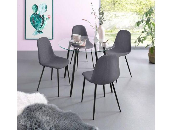 INOSIGN Essgruppe Danny-Miller, (Set, 5-tlg., Set 100 cm), Glastisch 100x100 cm mit 4 Stühlen in Cord, Gestell aus Metall, grau von Inosign