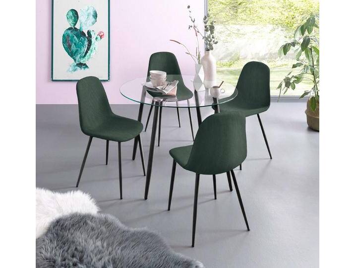 INOSIGN Essgruppe Danny-Miller, (Set, 5-tlg., Set 100 cm), Glastisch 100x100 cm mit 4 Stühlen in Cord, Gestell aus Metall, grün von Inosign