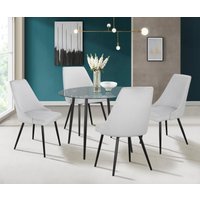 INOSIGN Essgruppe "Danny-Malio", (Set, 5 tlg., Set 100 cm), Glastisch 100x100 cm mit 4 Stühlen (Veloursstoff), Gestell aus Metall von Inosign