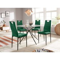 INOSIGN Essgruppe "Silvi-Mandy", (Set, 5 tlg., Set 110 cm), Glastisch 110x110 cm mit 4 Stühlen (Veloursstoff), Gestell aus Metall von Inosign