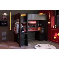 INOSIGN Hochbett "Meddox, NEU Gamerbett, Jugendbett, LED, Schreibtisch", (Gesamtaußenmaße B/T/H 203,7/94,4/180 cm), Kleiderstange, viel Stauraum, ideal für kleine Räume, ALL-IN-ONE Bett von Inosign