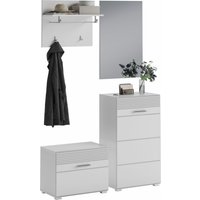 INOSIGN Garderoben-Set "Malmö, Breite 115cm, MDF Front mit Rillenfräsung, 4-teilig, best. aus:", (4 St.), Sitzbank, Garderobenpaneel, Schuhkommode & Garderobenspiegel von Inosign