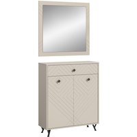 INOSIGN Garderoben-Set "Mento, 2-teilig, Ornamentfräsung in der Front, bestehend aus:", (Set, 2 St.), Schuhkommode & Spiegel, Metall Knopfgriffe & Y-Füße von Inosign