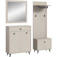 INOSIGN Garderoben-Set "Mento, 4-teilig, Ornamentfräsung in der Front, bestehend aus:", (Set, 4 St.), Kommode, Spiegel, Sitzbank & Garderobenpaneel, Metall Griffe & Füße von Inosign