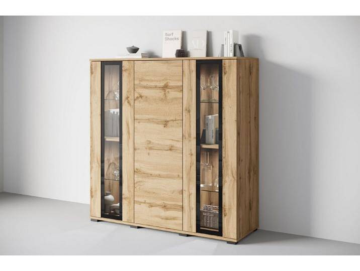 INOSIGN Highboard Caro, modernes Design mit Glaseinsätzen, Breite 120 cm (1 St), grifflose Fronten mit Push-to-Open, höhenverstellbare Einlegeböden von Inosign