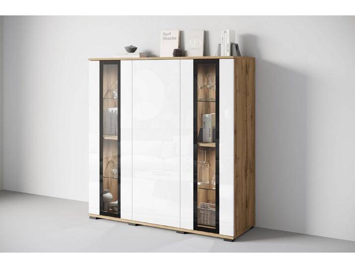 INOSIGN Highboard Caro, modernes Design mit Glaseinsätzen, Breite 120 cm (1 St), grifflose Fronten mit Push-to-Open, höhenverstellbare Einlegeböden von Inosign