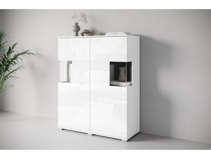INOSIGN Highboard Kenia (1 St), Modernes Highboard mit Glastüren, Breite 100 cm, weiß, weiß matt/ weiß Hochglanz von Inosign