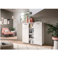 INOSIGN Highboard "Valge, Höhe 108 cm, 2 Türen, 4 verstellbare Böden, 4 offene Fächer", Front-Rillenfräsung, Schuhschrank, Anrichte, Kommode, Sideboard von Inosign