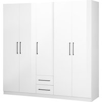 OTTO home Kleiderschrank "Sylt Schlafzimmerschrank Garderobe Schrank TOPSELLER in hochglanz weiß" 5 Türen, 2 Schubladen, schwarze moderne Griffe, 7 Einlegeböden, Drehtürenschrank mit perfekter Innenausstattung, Breite 200cm von Otto Home
