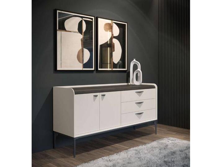 INOSIGN Kommode Soffy Kombikommode, Sideboard, Schubladenkommode, UV lackiert, Soft Close Funktion, Metallgestell in Anthrazit Dekor, grau weiß von Inosign