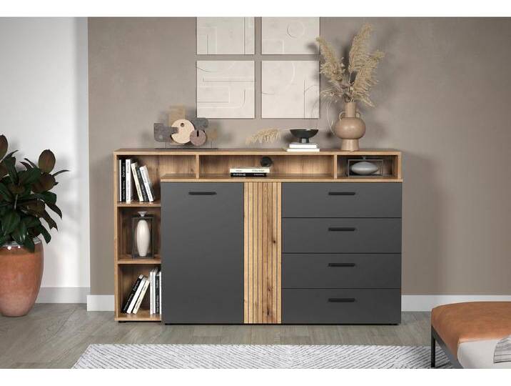 INOSIGN Lowboard Estepona (1 St), TV Kommode mit 2 Türen & 4 Schubladen Vollauszug (B/T/H) 168/38/101 cm, braun von Inosign