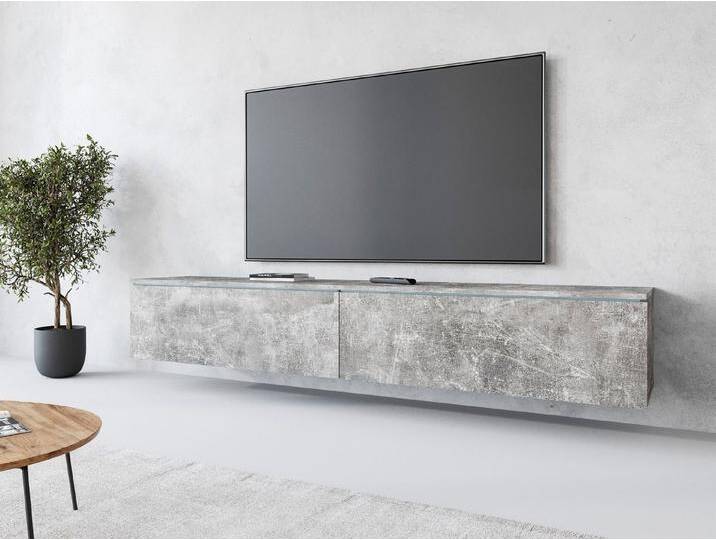 INOSIGN Lowboard LOWBOARD VERA, Modernes griffloses TV-Board, 180 cm TV-Schrank, stehend und hängend, grau, ohne Beleuchtung, Beton-Optik von Inosign