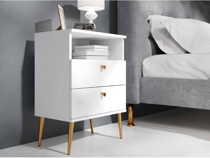 Home affaire Nachttisch Elyria, Metallgriffe, FSC-zertifizierter Holzwerkstoff (Nachtkommode B/T/H 50/34/69cm), mit 2 Schubladen, 1 offenes Fach von Home-affaire