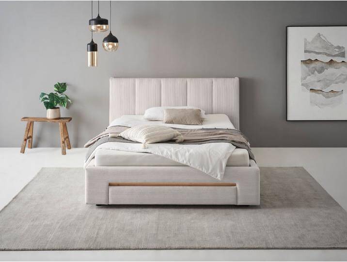 INOSIGN Polsterbett CiTY/GiRON, Bettgestell mit Bettkasten, gepolstertes Stauraumbett, mit Hundebett oder Stauraumschublade, Bezug Cord-oder Leinenoptik, beige von Inosign