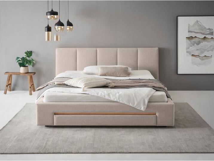 INOSIGN Polsterbett CiTY/GiRON, Bettgestell mit Bettkasten, gepolstertes Stauraumbett, mit Hundebett oder Stauraumschublade, Bezug Cord-oder Leinenoptik, beige von Inosign
