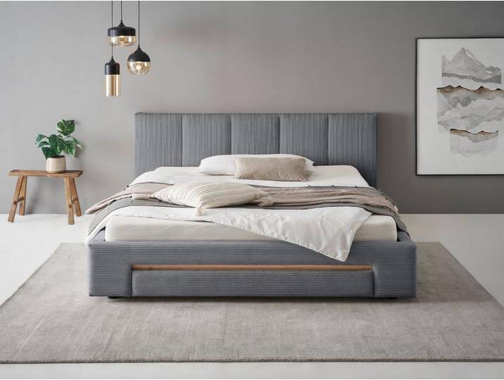 INOSIGN Polsterbett CiTY/GiRON, Bettgestell mit Bettkasten, gepolstertes Stauraumbett, mit Hundebett oder Stauraumschublade, Bezug Cord-oder Leinenoptik, grau von Inosign